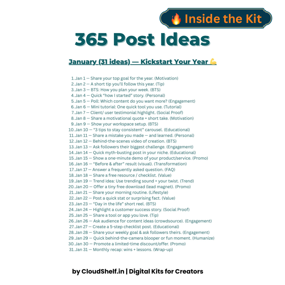 365 Days of Post Ideas preview - CloudShelf